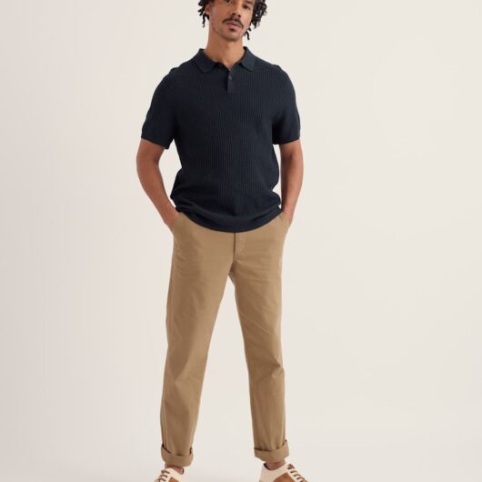 Seasalt Cornwall Pure Cotton Textured Knitted Polo Shirt Navy