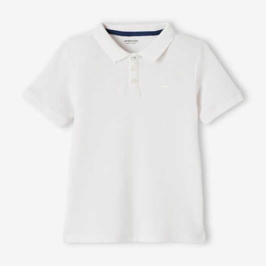 Short Sleeve Polo Shirt, Embroidery on the Chest, for Boys white light solid with design