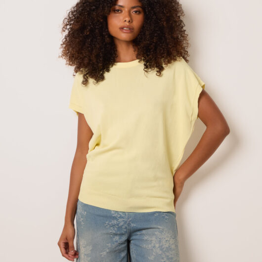 Short Sleeve Texture Knit Top - S/M / LEMON