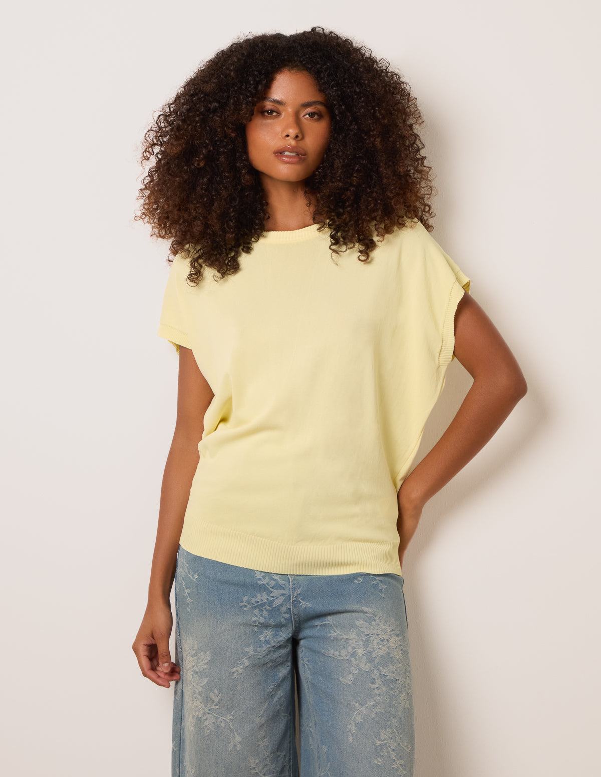 Short Sleeve Texture Knit Top - S/M / LEMON