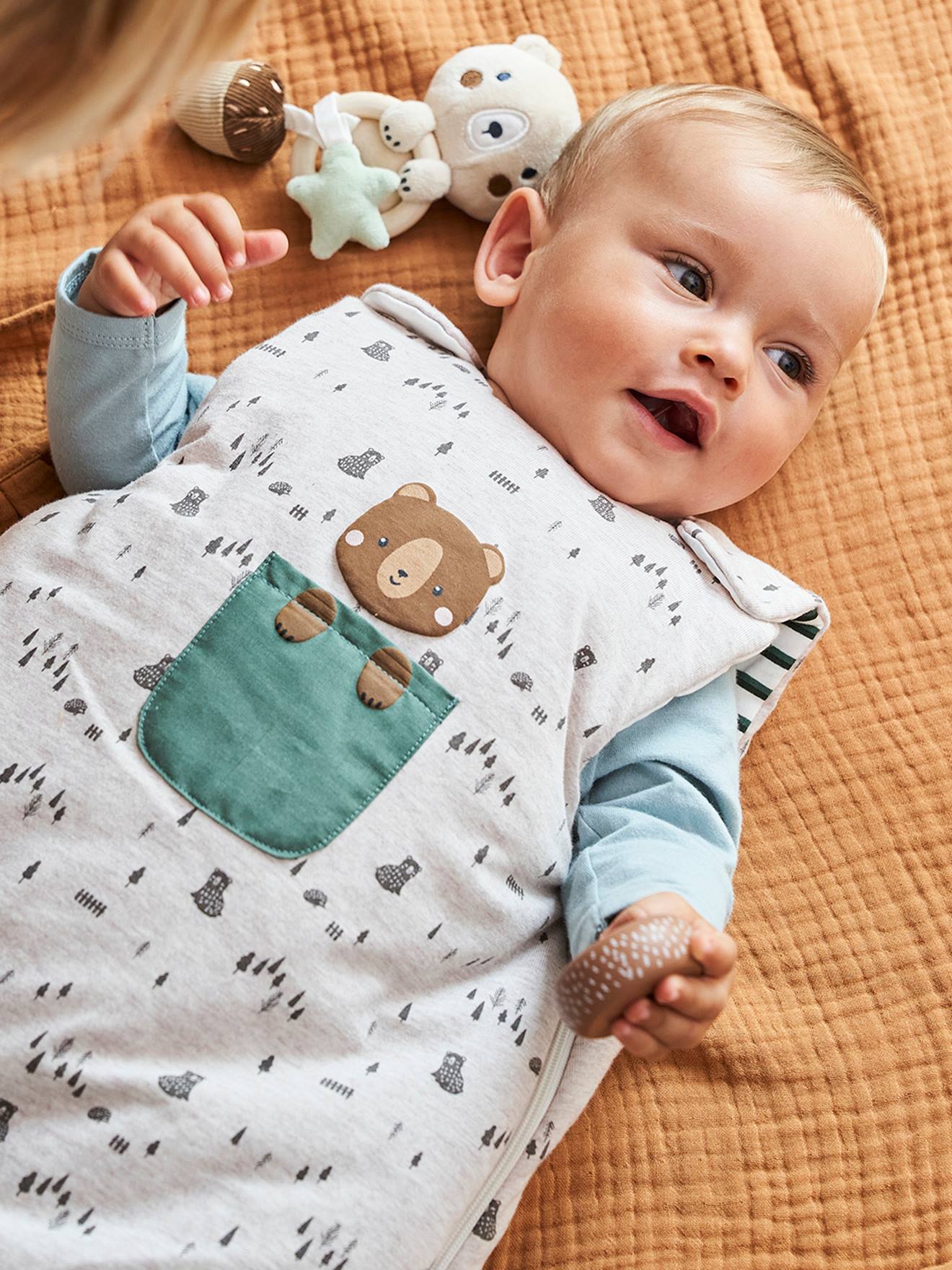 Sleeveless Baby Sleep Bag, Green Forest beige