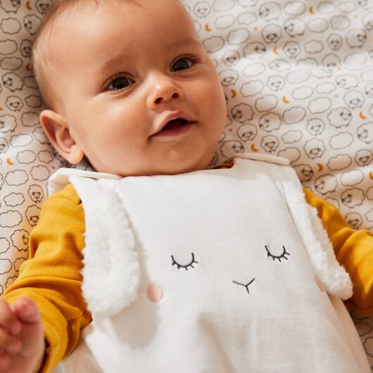 Sleeveless Baby Sleep Bag, Little Lamb white