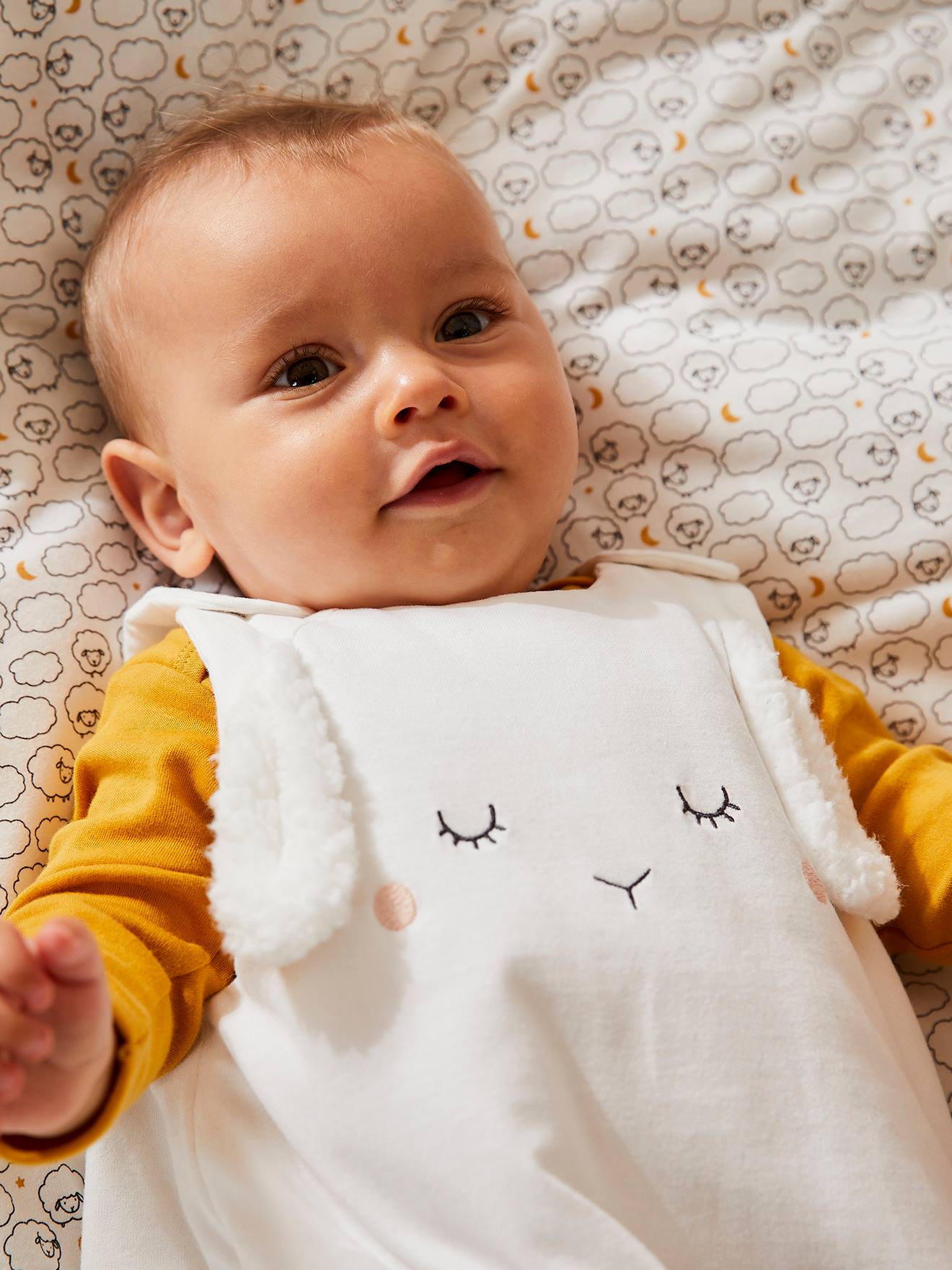 Sleeveless Baby Sleep Bag, Little Lamb white