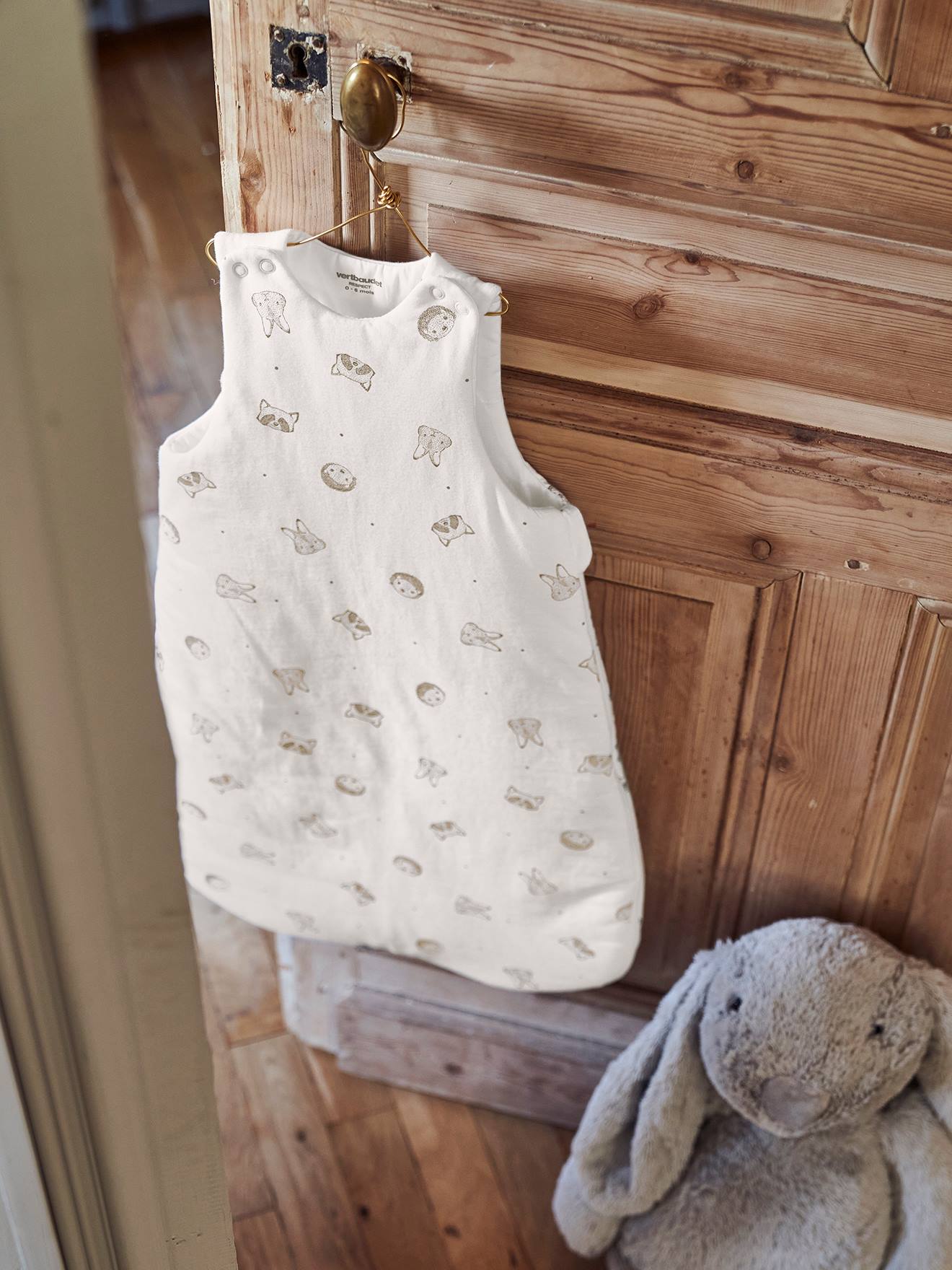 Sleeveless Baby Sleep Bag, in Organic Cotton*, Mini Compagnie white/print