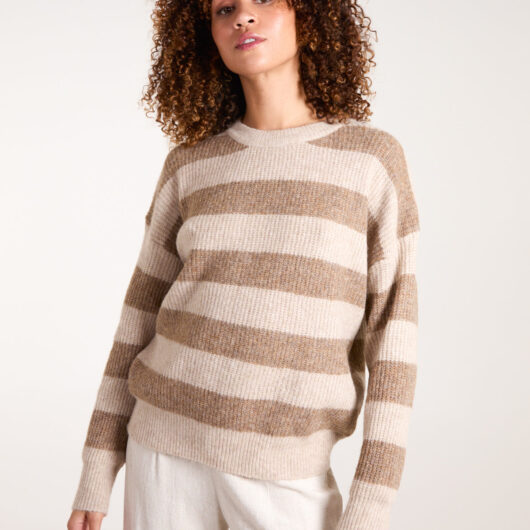 Stripe Rib Knit Jumper - S/M / BEIGE