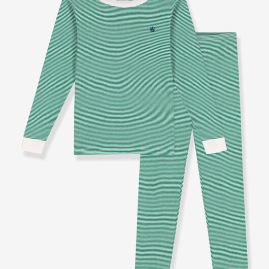 Striped Cotton Pyjamas for Children, PETIT BATEAU® striped green