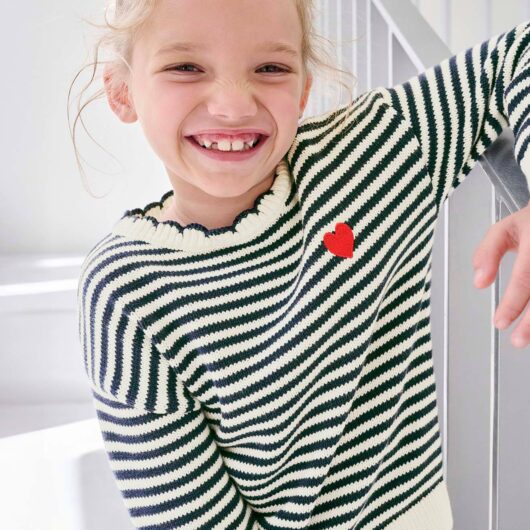 Striped jumper for girls navy blue