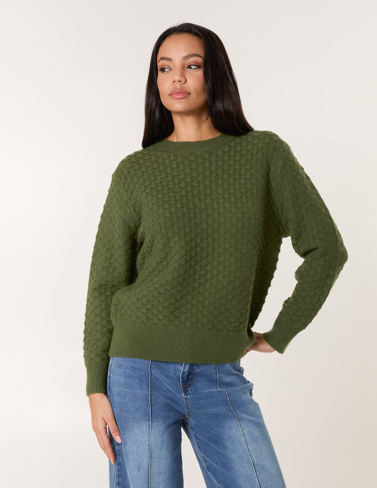 Textured Knit Jumper - S/M / KHAKI