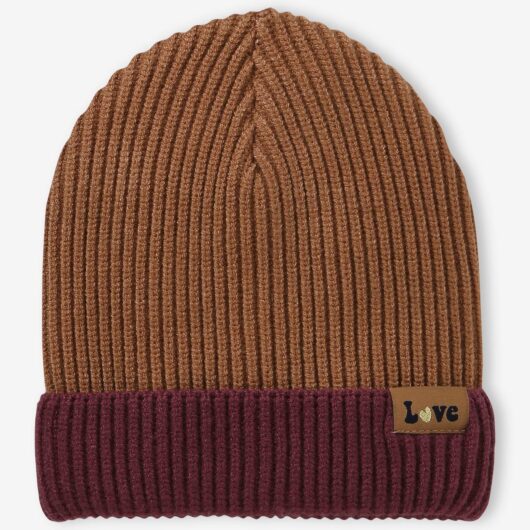 Two-Tone Beanie in Rib Knit for Girls cinnamon