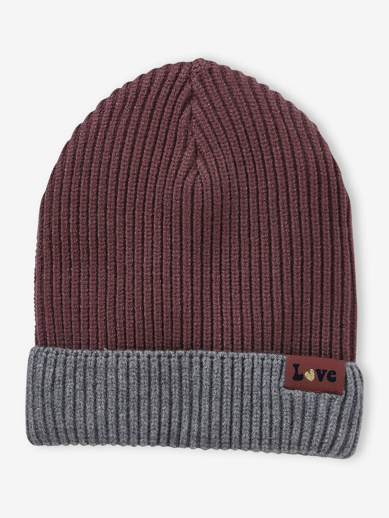 Two-Tone Beanie in Rib Knit for Girls rose