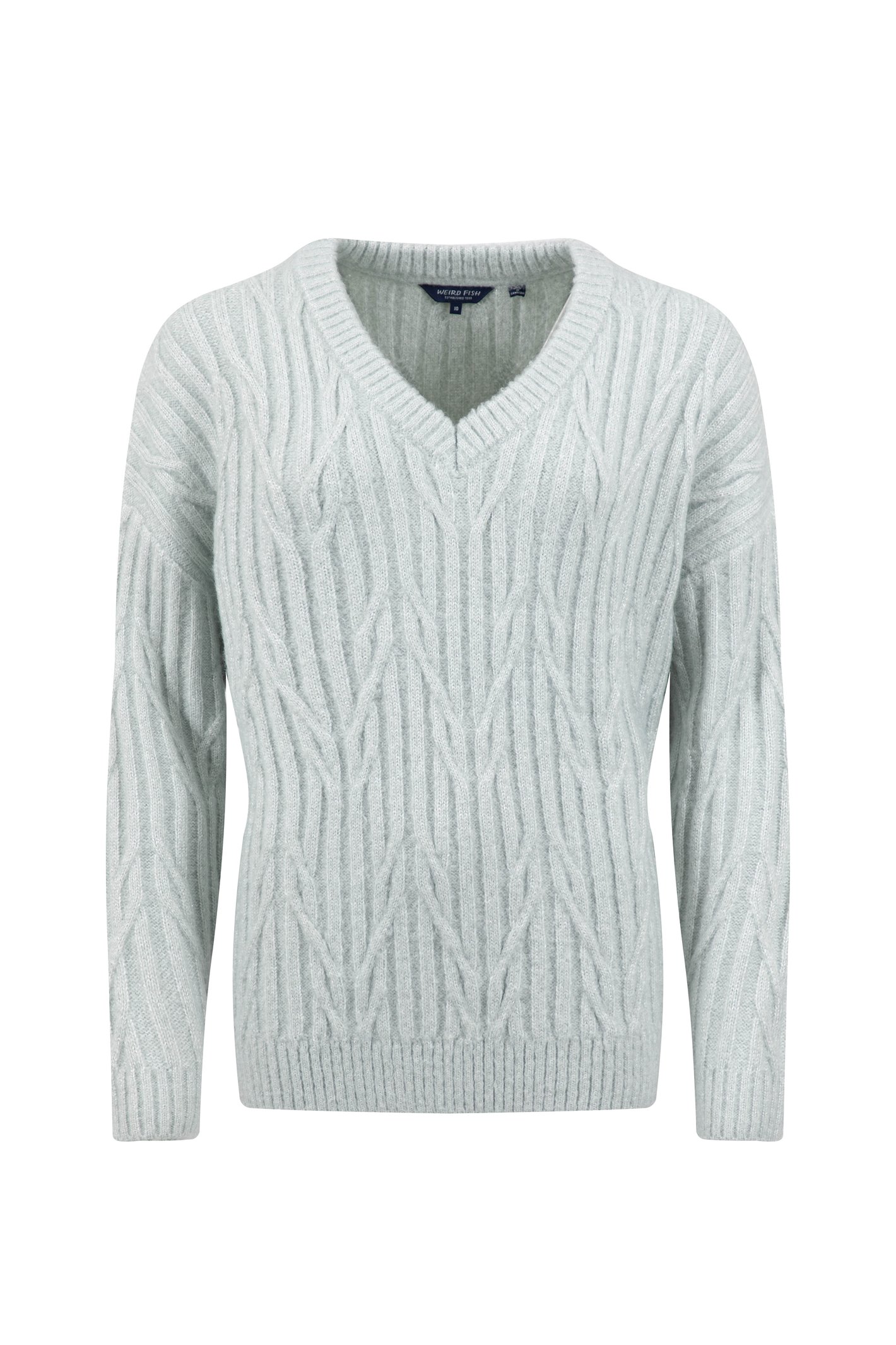 Weird Fish Ambius Cable Knit Sparkle Jumper Cool Mist Size 12