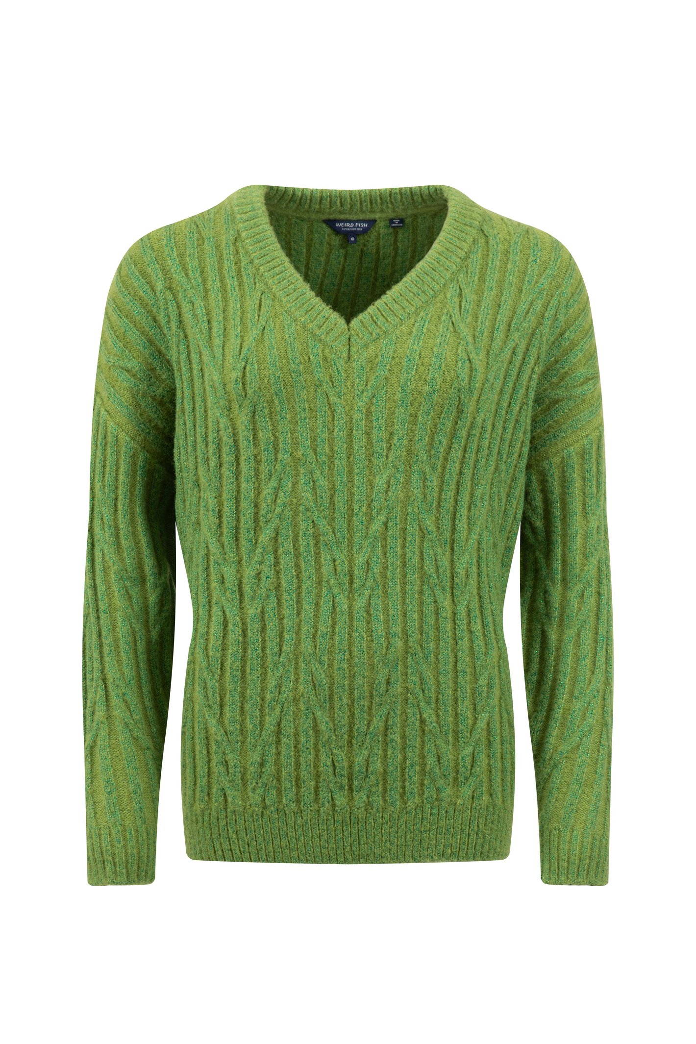 Weird Fish Ambius Cable Knit Sparkle Jumper Woodbine Size 10