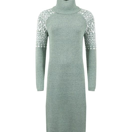 Weird Fish Ezzie Fair Isle Roll Neck Knitted Dress Frosty Spruce Size 14