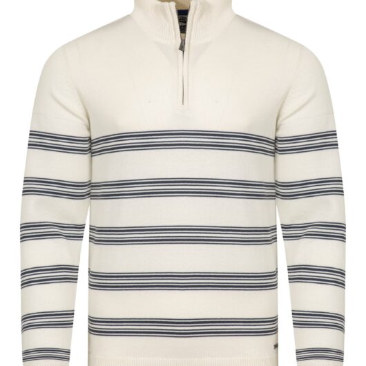 Weird Fish Gunnar 1/4 Zip Fine Knit Stripe Jumper Light Cream Size 2XL