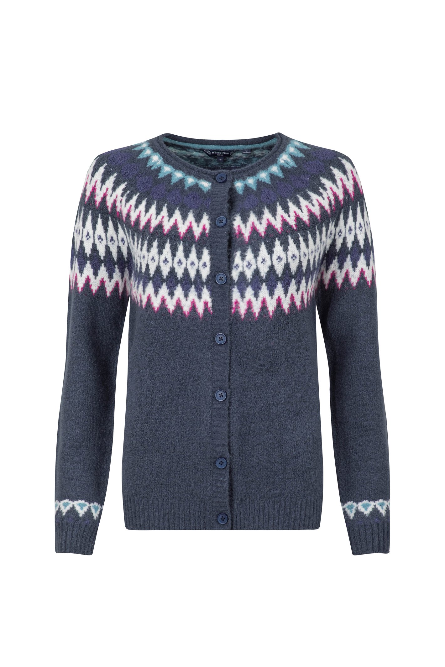 Weird Fish Hatty Fair Isle Cardigan Navy Size 8