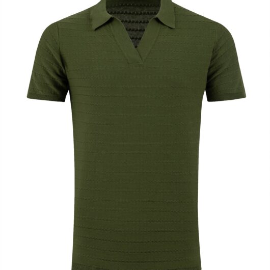 Weird Fish Tyne Trophy Neck Knitted Polo Shirt Ginko Green Size 2XL