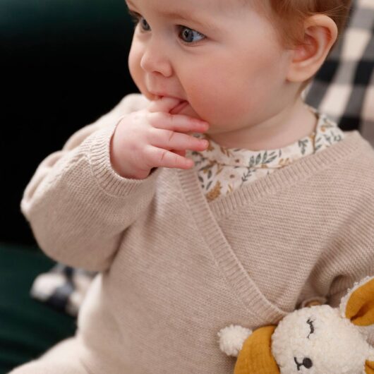 Wrap-Over Cardigan in Wool & Cotton for Babies marl beige