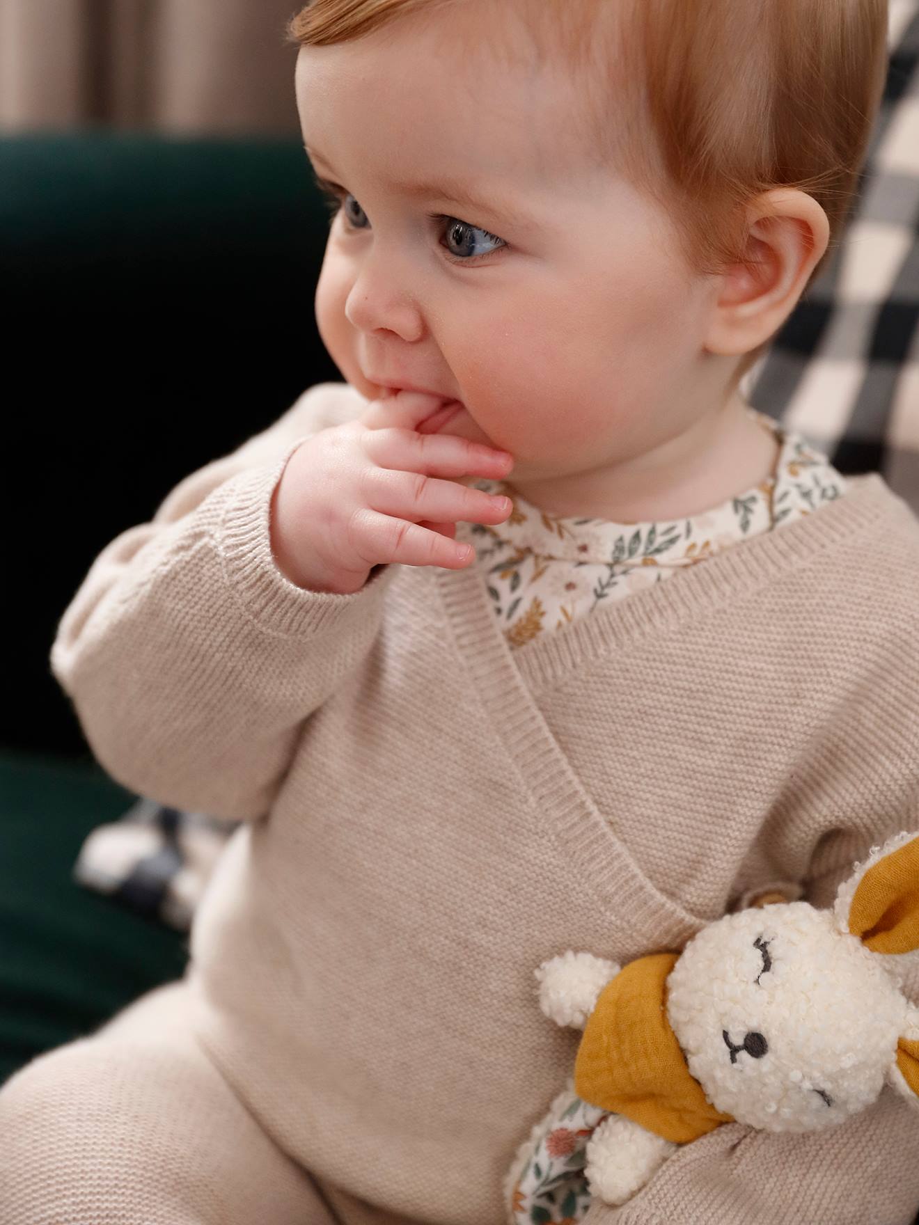 Wrap-Over Cardigan in Wool & Cotton for Babies marl beige