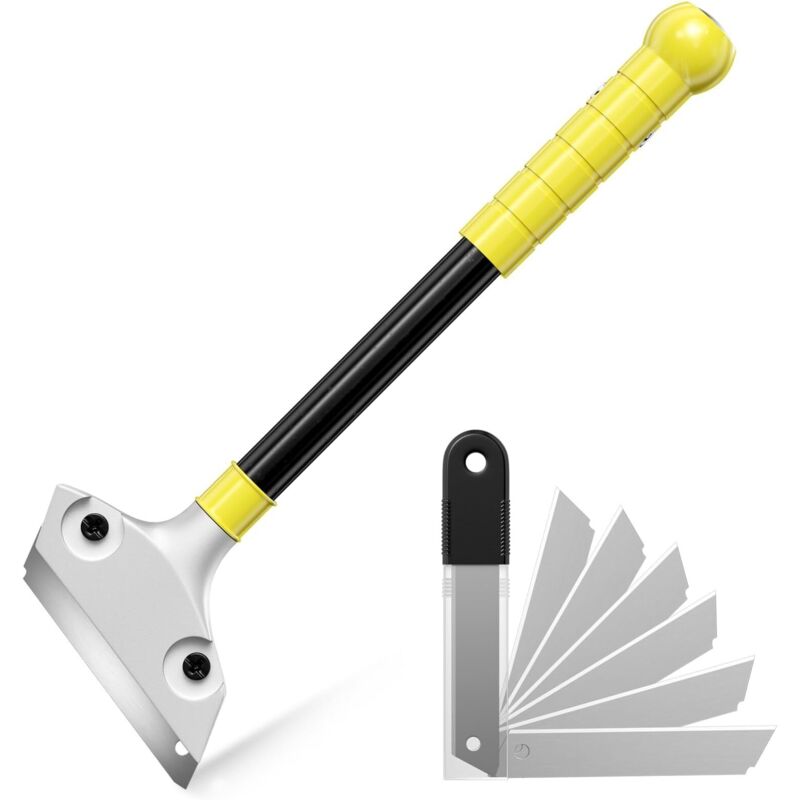 1 Piece Window Scraper, Paint Scraper with 10 Blades, Stove Scraper with Knock-Out Function, Grill Scraper with Long Handle for Induction Cooker,