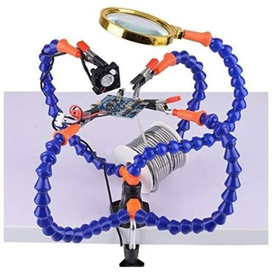 1 third-hand soldering station, 5 flexible arms (30 cm), 3X magnifying glass for electronics, jewelry, and DIY projects