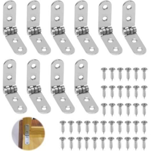 10 Pieces Folding Hinges, 180° Foldable Round Hinges Made of Stainless Steel with 40 Screws for Folding Table, Cabinet, Wardrobe, Wooden Box,