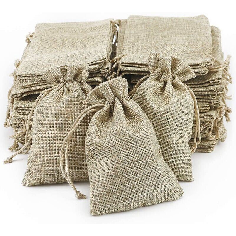 100 pieces jute bags, fabric bags, jute sachets, lavender wedding bags, gift bags, jewelry gift bags (13.5 x 9.5 cm) Ymyny