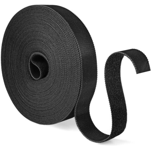 10M×20MM Reusable Nylon Cable Ties, Heavy Duty Adhesive Cable Ties, Black Roll, Cable Management Ties, Home and Office Cable Ties
