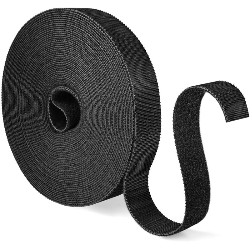 10M×20MM Reusable Nylon Cable Ties, Heavy Duty Adhesive Cable Ties, Black Roll, Cable Management Ties, Home and Office Cable Ties