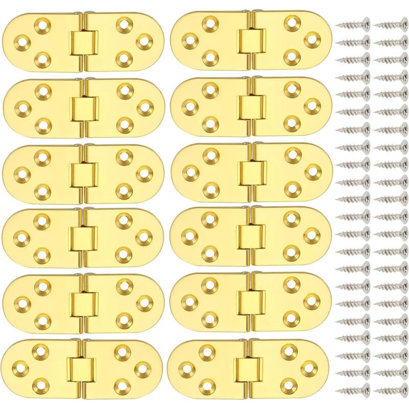 12 Pcs Zinc Alloy 180 Degree Folding Hinges Round Edge Hinges Furniture Hinges for Table Cabinet (Gold)