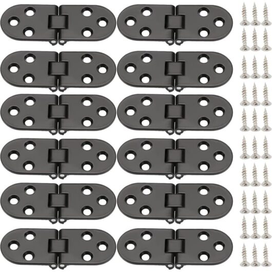 12 Pcs Zinc Alloy Folding Hinges with 180 Degree Round Edge for Folding Door Furniture Table Cabinet - Black