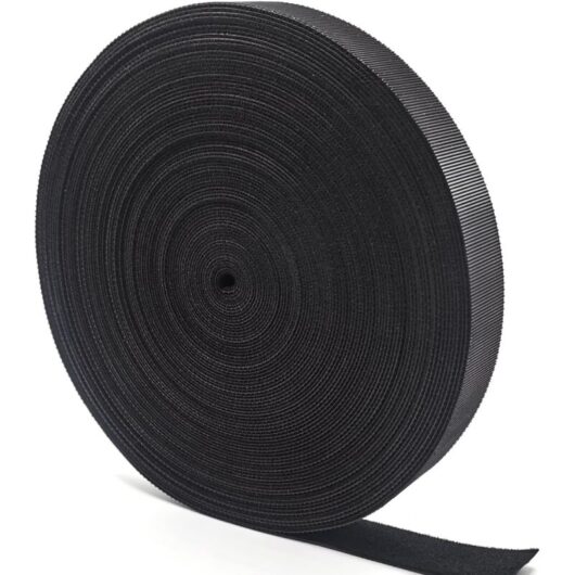 15m x 20mm Reusable Nylon Cable Ties, Heavy Duty Adhesive Cable Ties, Black Roll, Cable Management Ties, Home and Office Cable Ties