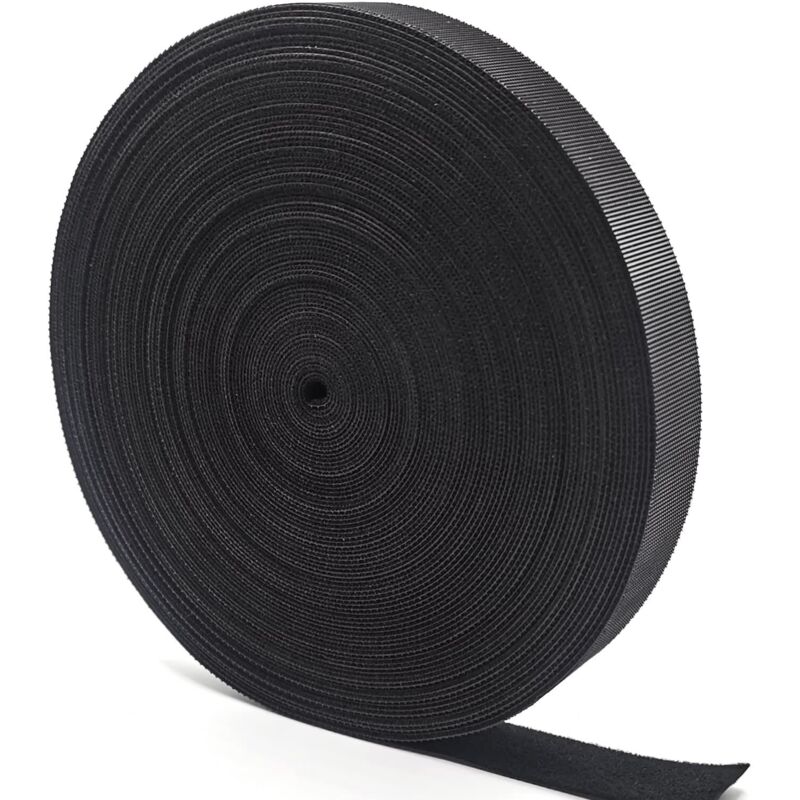 15m x 20mm Reusable Nylon Cable Ties, Heavy Duty Adhesive Cable Ties, Black Roll, Cable Management Ties, Home and Office Cable Ties