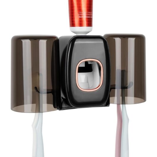 2-cup toothbrush holder (black), wall-mounted toothpaste dispenser with toothbrush holder, automatic toothpaste squeezer