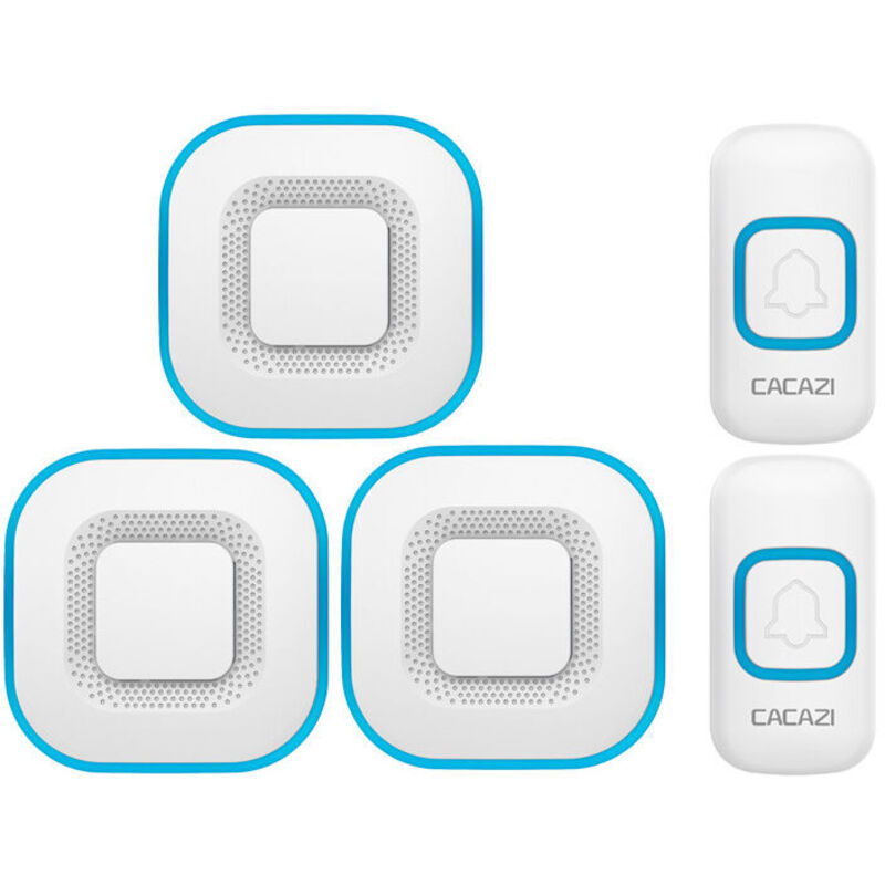 2 transmitters, smart LED wireless doorbell, 3 receivers, white, 38 melodies, 300m range, house and apartment