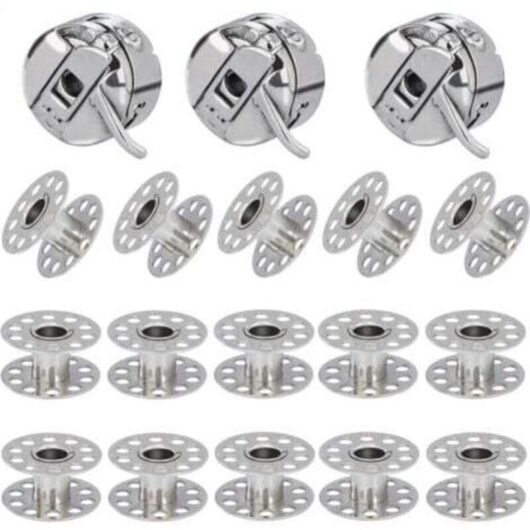 3-Piece Bobbin Case for Sewing Machine, 15 Metal Bobbins, Compatible with Singer, Janome, Brother, and Standard Domestic Sewing Machines