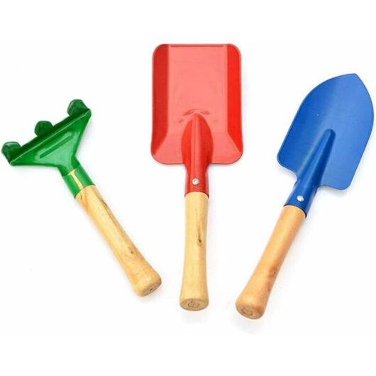 3-Piece Children's Garden Hand Tools Set: Mini Garden Shovel with Wooden Handle, Safe Shovel with Small Rake and Trowel Garden Toy (Suitable for