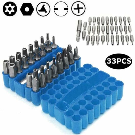 34 pcs de Bits de tournevis magnétique avec extension Porte-embout, de Sécurité Anti-tamper sae Metric Hex Tri-Wing Torq Clé à douille Star - Bleu