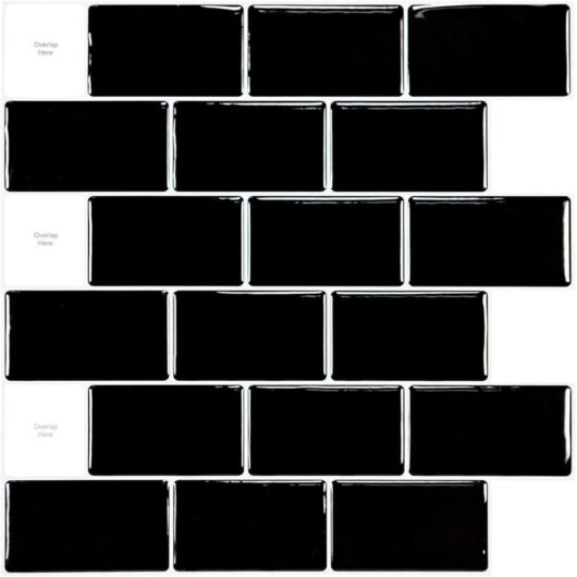 3D adhesive kitchen tiles, glossy black, 30 x 30 cm