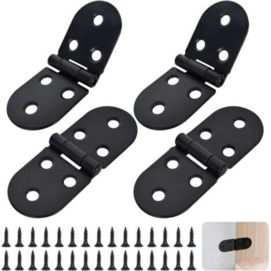4 Pieces Flat Folding Door Hinges, 180-Degree Foldable Cabinet Door Hinges, Stainless Steel Hinges and Screws