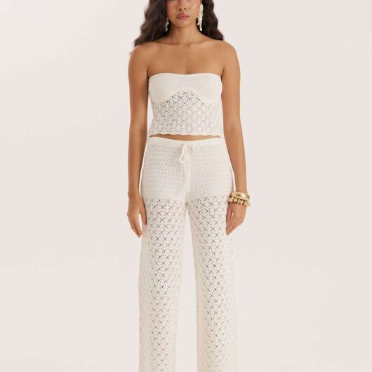 4th & Reckless Cotton Blend Knitted Beach Trousers Cream