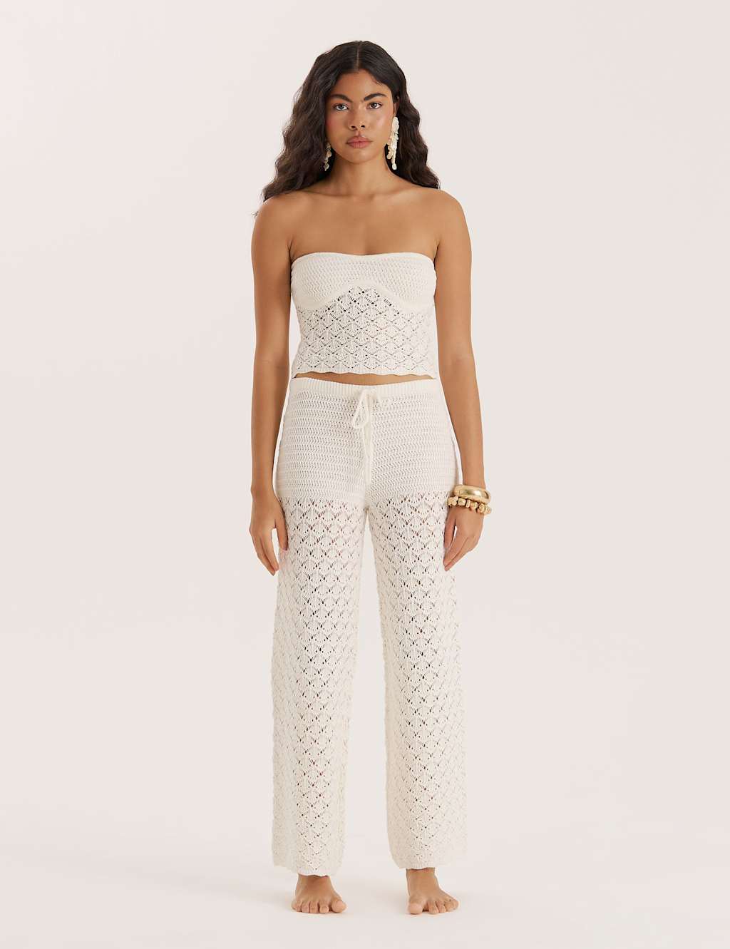 4th & Reckless Cotton Blend Knitted Beach Trousers Cream