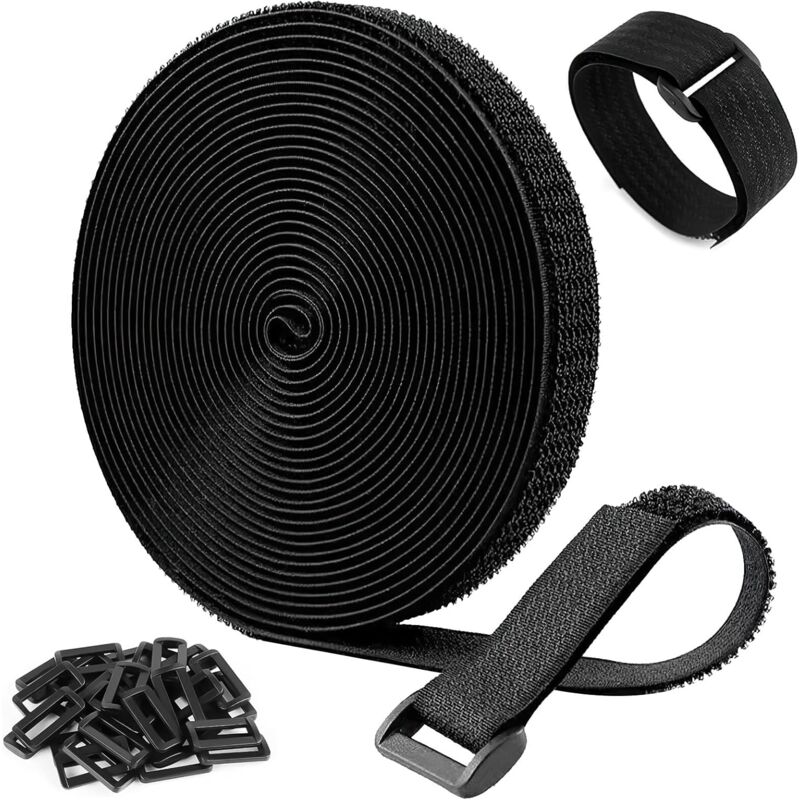 5m x 2cm Adjustable Cable Straps with 20 Buckles, Cable Ties Velcro Cable Ties Reusable Cable Management Strap Easy to Cut for Storing and Organizing