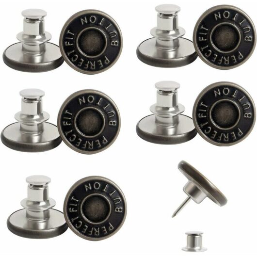 6 Pièces Bouton de Jeans, Boutons Métalliques diy sans Couture Bouton Jean Amovible pour la Réparation de Vêtements, Denims, Vestes, Jupes, Plaine en