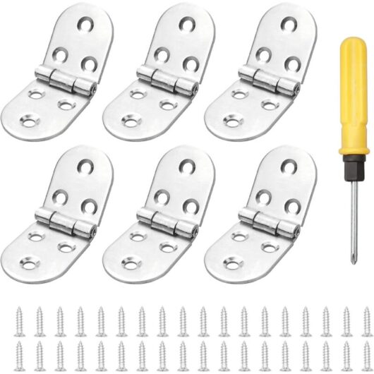 6-piece folding flip-top hinge set, stainless steel, 270-degree folding round edge back flap hinge, back flap hinge tray, bonus screwdriver