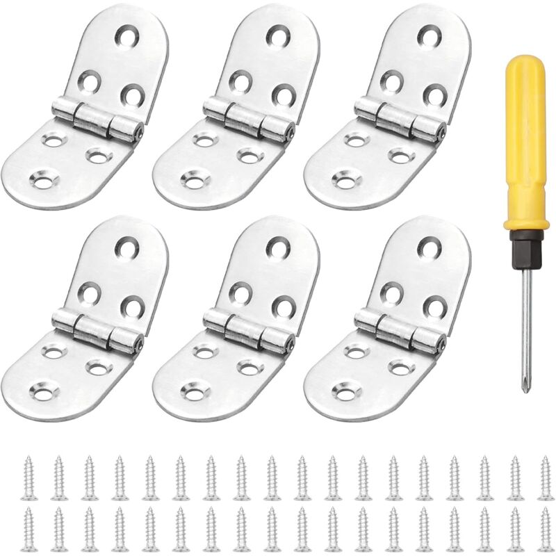 6-piece folding flip-top hinge set, stainless steel, 270-degree folding round edge back flap hinge, back flap hinge tray, bonus screwdriver