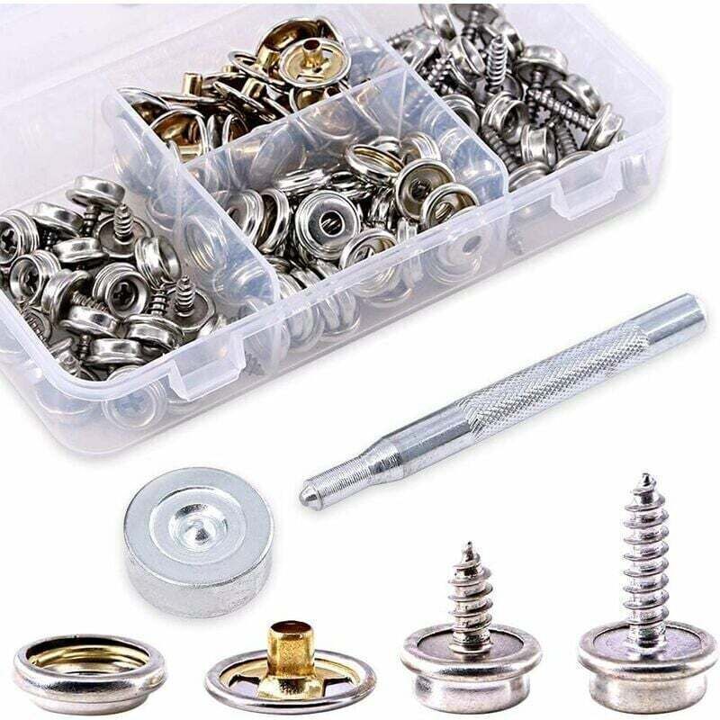 60-piece snap fastener kit for canvas with tool - Stainless steel screws for boat, canvas - Marine metal button.