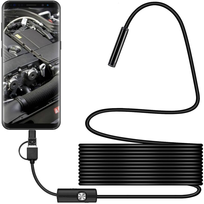 7mm USB Endoscope, 2 in 1 Waterproof Endoscope Camera with 5m USB Cable for Android Phone and Tablet Devices Adapter (640P)
