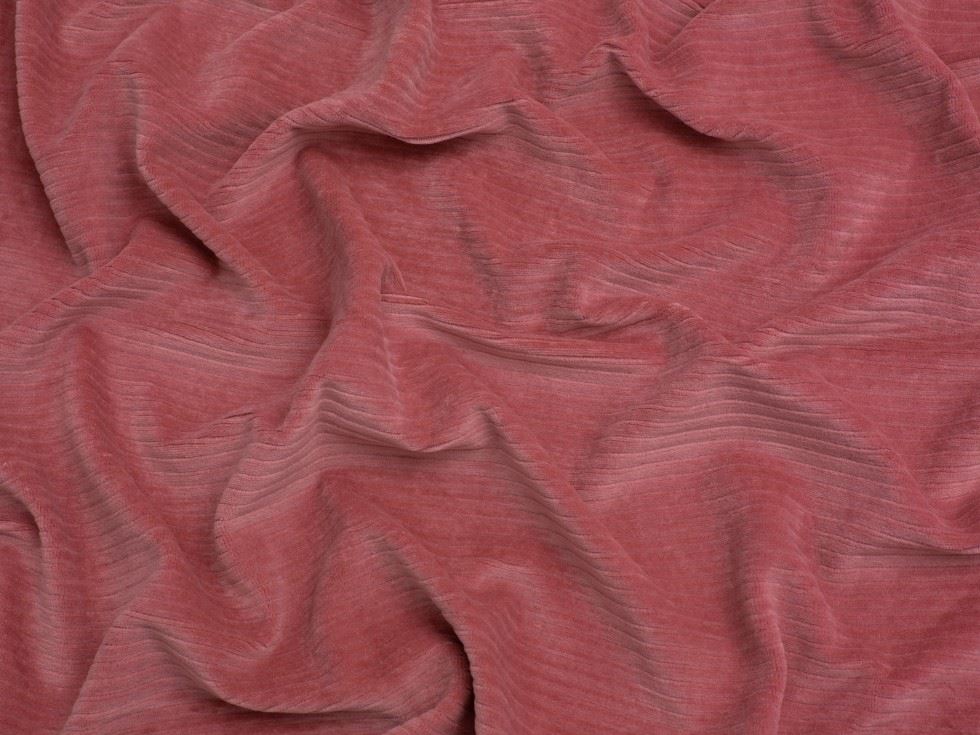8 Wale Velour Rib Stretch Knit Cord Fabric Dusky Pink