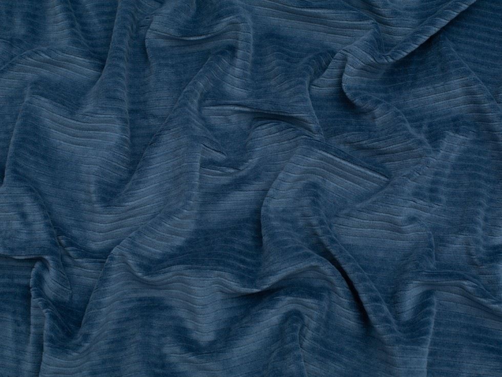 8 Wale Velour Rib Stretch Knit Cord Fabric Indigo Blue