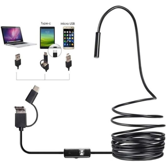 Aiperq - 3 in 1 Endoscope Inspection Camera, hd Industrial Endoscope, 5.5mm Waterproof Lens, 6 led Lights, 3 in 1 usb Interface for Android Phones